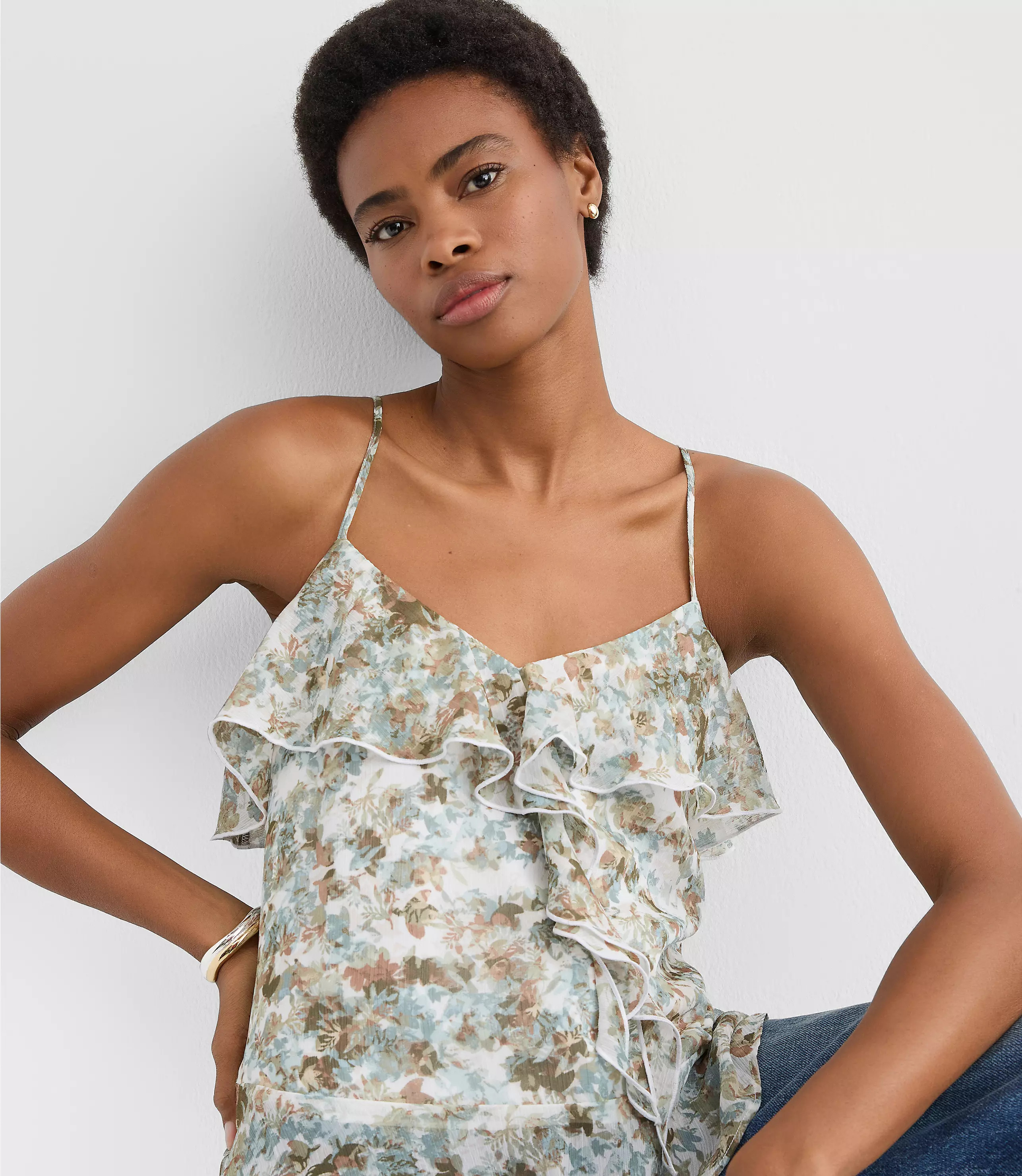 Floral Tie Back Ruffle Strappy Cami | LOFT