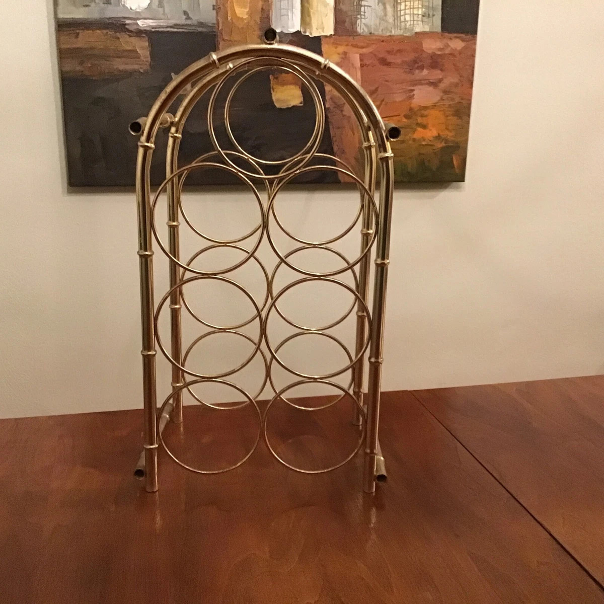 Vintage Hollywood Regency Brass Faux Bamboo 7-Bottle Wine Rack Tabletop | eBay US