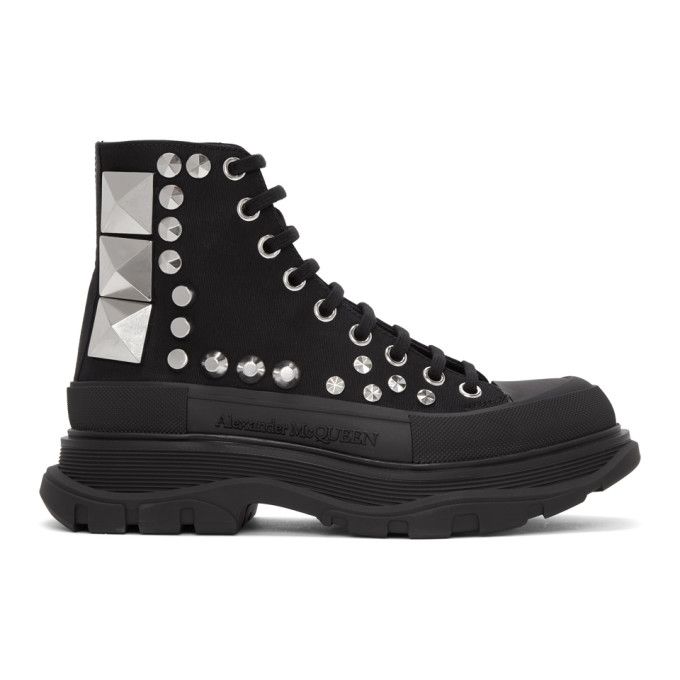 Alexander McQueen Black Studded Boots | SSENSE 