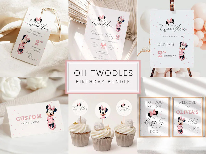 Oh Twodles Birthday Bundle Party Decor Poster Sign Girl Two Second Minnie Mouse Theme Hot Diggity... | Etsy (US)