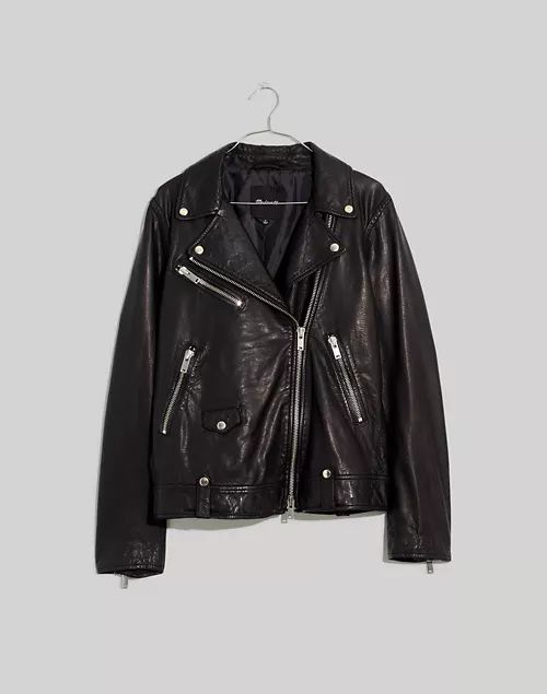 Washed Leather Oversized Motorcycle Jacket | Madewell