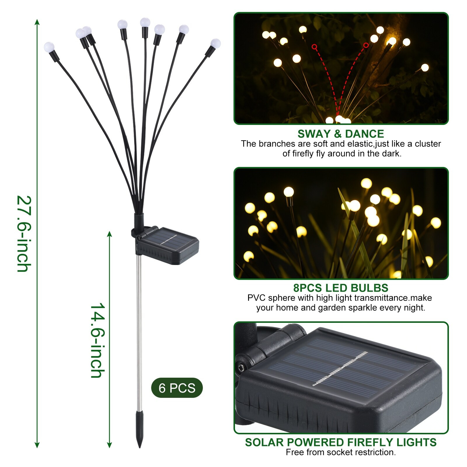 Solar LED Swaying Firefly Light for Path Landscape, Yard Patio Pathway 6PCS - Black | Bed Bath & Beyond