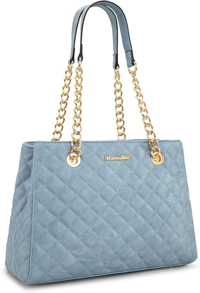 Montana West MEDIUM Tote Bag for Women Quilted Chain Handbags Shoulder Purse | Amazon (US)
