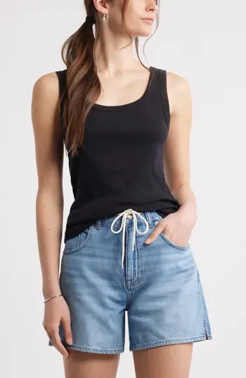 Caslon® Cotton Tank in Black at Nordstrom Rack, Size Large | Nordstrom Rack