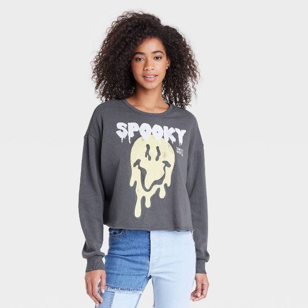 Women's SmileyWorld Spooky Graphic Sweatshirt - Gray | Target