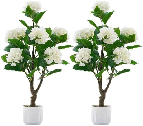 Artificial Hydrangea Tree 2 Pack, 3FT Faux Hydrangea Plant in Pot with White Flowers, Greenery Po... | Amazon (US)