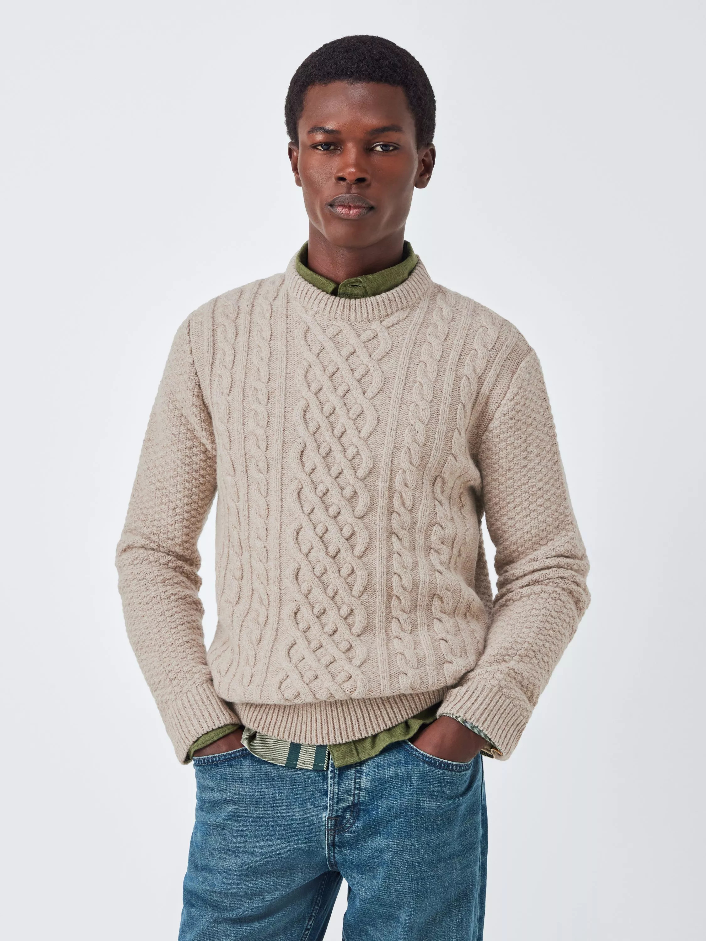 Barbour Tomorrow's Archive Conrad Cable Knit Wool Jumper, Concrete | John Lewis (UK)
