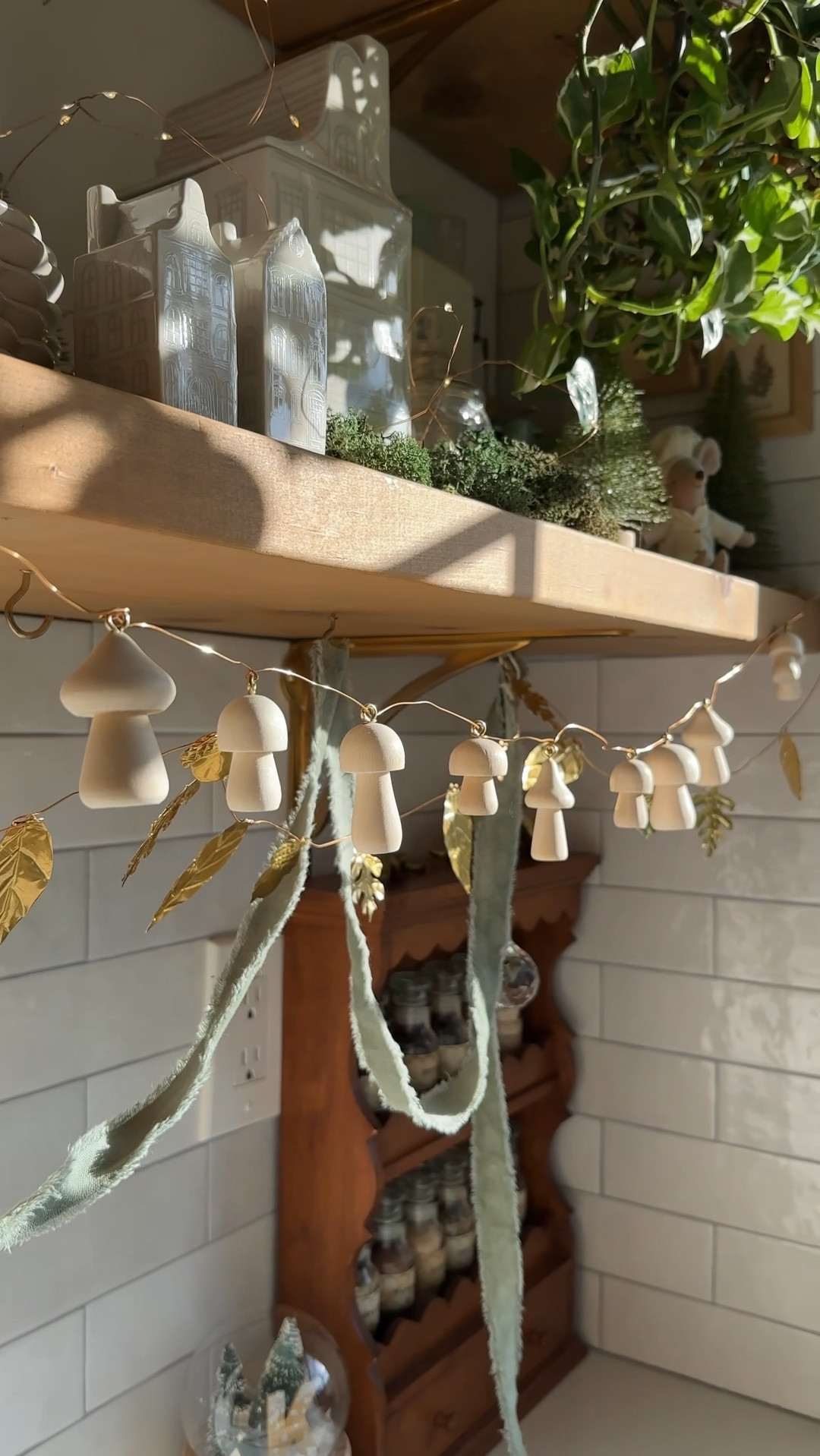 DIY this easy mushroom garland for A cozy and whimsical Christmas. Hang these wooden mushrooms under your shelves or in your Christmas tree. It adds the perfect touch for your holiday decor this year  

#LTKSeasonal #LTKhome #LTKVideo