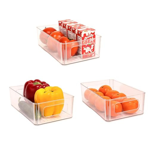 MVOVM Refrigerator Organizer Bins 3 Pack Fridge Organizers with Handles Clear Freezer Storage Containers for Pantry, Cabinets,Shelves, Drawer – Plastic Kitchen Organizers | Amazon (US)