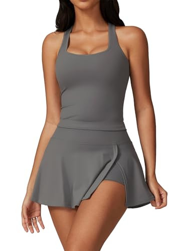 2 Piece Tennis Dress for Women High Waisted Pleated Skirt Sets Sleeveless Racerback Padded Crop T... | Amazon (US)