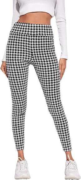 DIDK Women's Wide Waistband Houndstooth Leggings High Waist Cropped Pants | Amazon (CA)