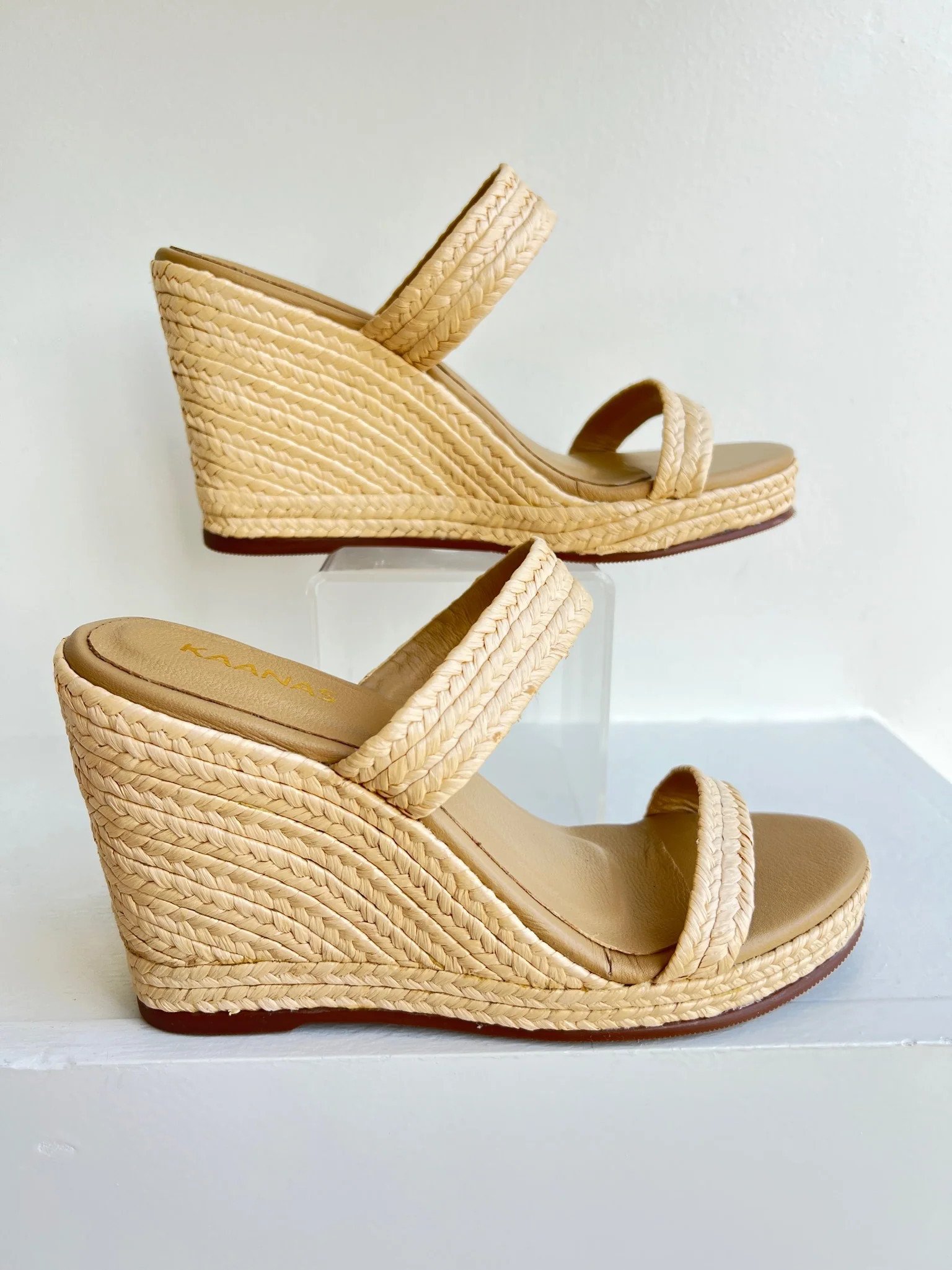 Natural Carmer Double Raffia Wedge | Amor lafayette