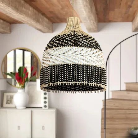 Bayou Breeze 1- Light Rattan Black&White Wicker Rattan Dome Pendant Light | Wayfair | Wayfair North America