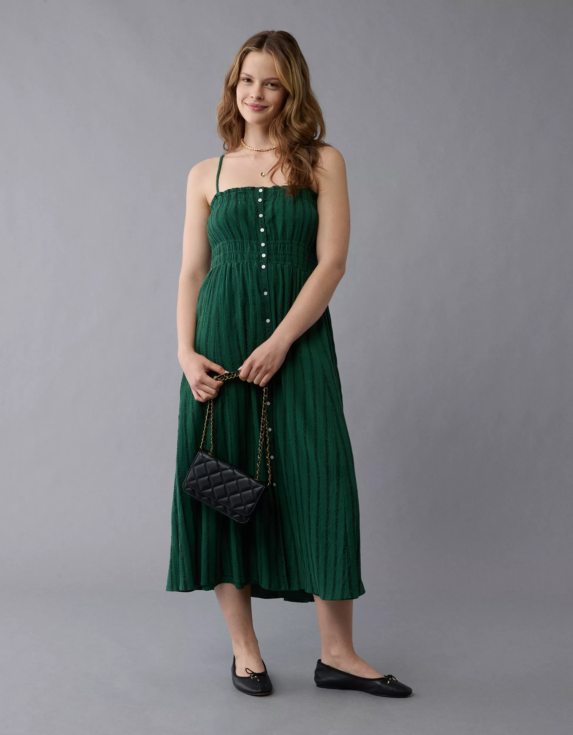 AE Ruched Button-Up Midi Dress | American Eagle Outfitters (US & CA)