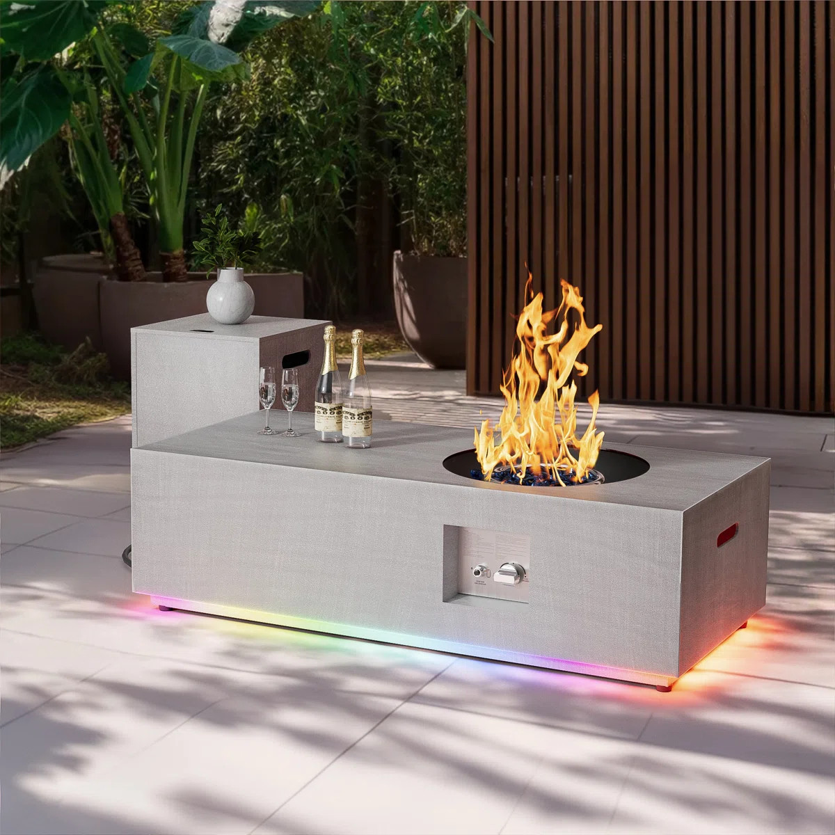 12.6’’ H X 48’’ W Metal Propane Outdoor Gas Fire Pit Table With Colorful Rgb Light | Wayfair North America