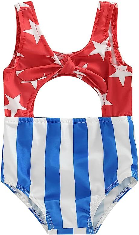 RSRZRCJ Toddler Baby Girl 4th of July Swimsuit Stars and Stripes Sleeveless Bathing Suit Swimwear... | Amazon (US)