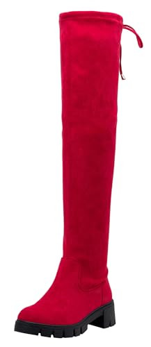 Jeossy Women's 990 Over The Knee High Boots Red Platform Thigh High Boots Suede Long Boots for Women Size 7.5(DJY990 red 07.5) | Amazon (US)