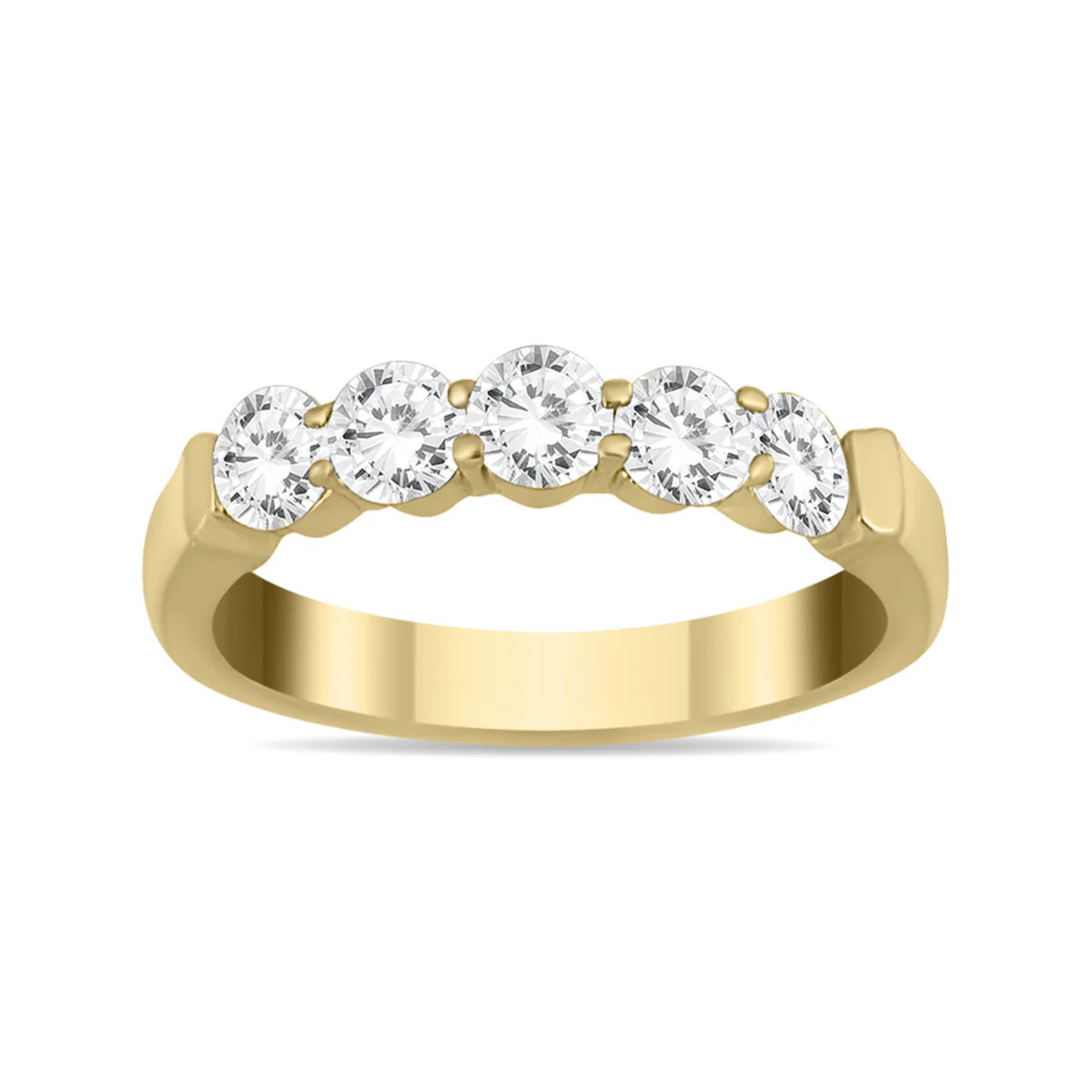 1 Carat Tw Five Stone Diamond Wedding Band In 14K Yellow Gold | Shop Simon