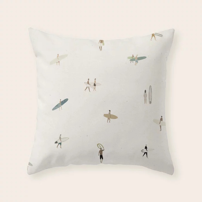 Tiny Surfers Throw Pillow | Society6
