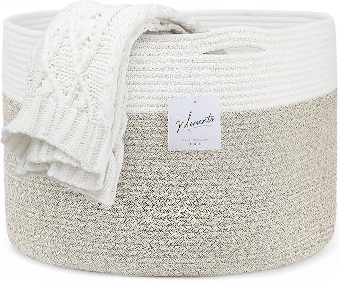 Cotton Rope Storage Basket, Extra Large Woven Basket with Handles for Living Room, Big Organizer ... | Amazon (US)