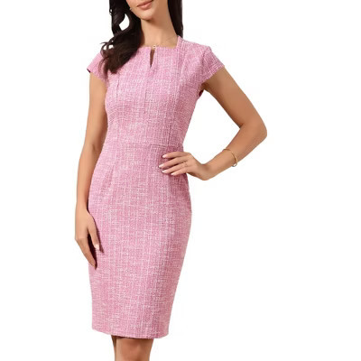 INSPIRE CHIC Women's Tweed Cap Sleeves Split Neck Casual Work Office Bodycon Midi Dresses X-Large Pink | Target