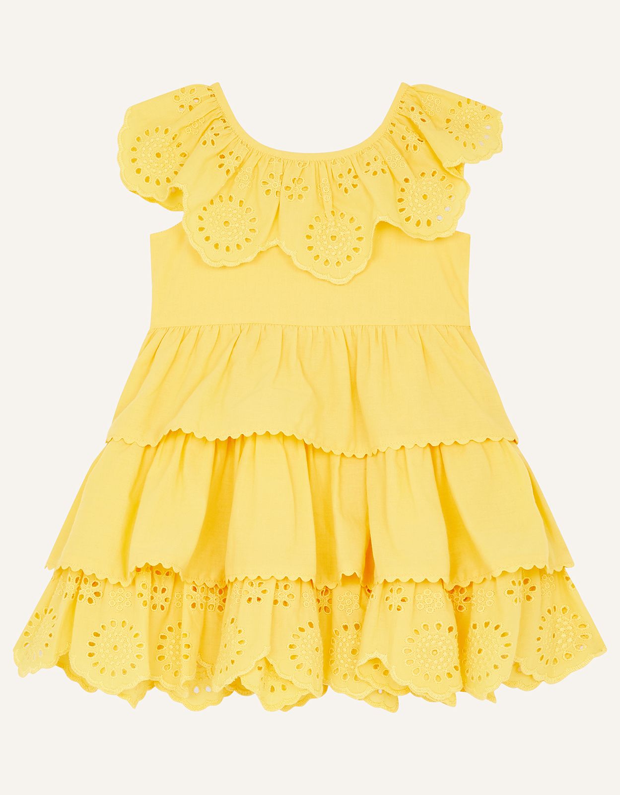 Monsoon Baby Girls Yellow Cotton Broderie Frill Dress, Size: 12-18 Months | Monsoon (UK)