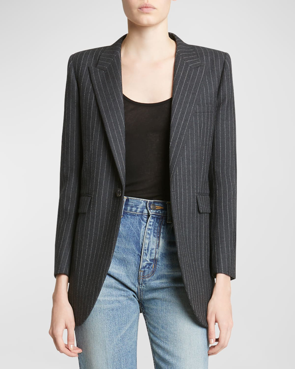 Pinstripe Single-Breasted Blazer Jacket | Neiman Marcus