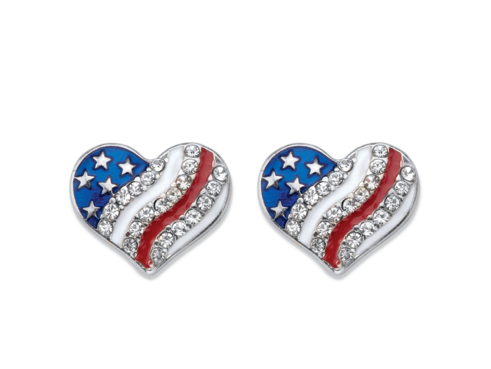 Crystal and Enamel Heart-Shaped American Flag Patriotic Holiday Earrings in Stainless Steel - Wal... | Walmart (US)