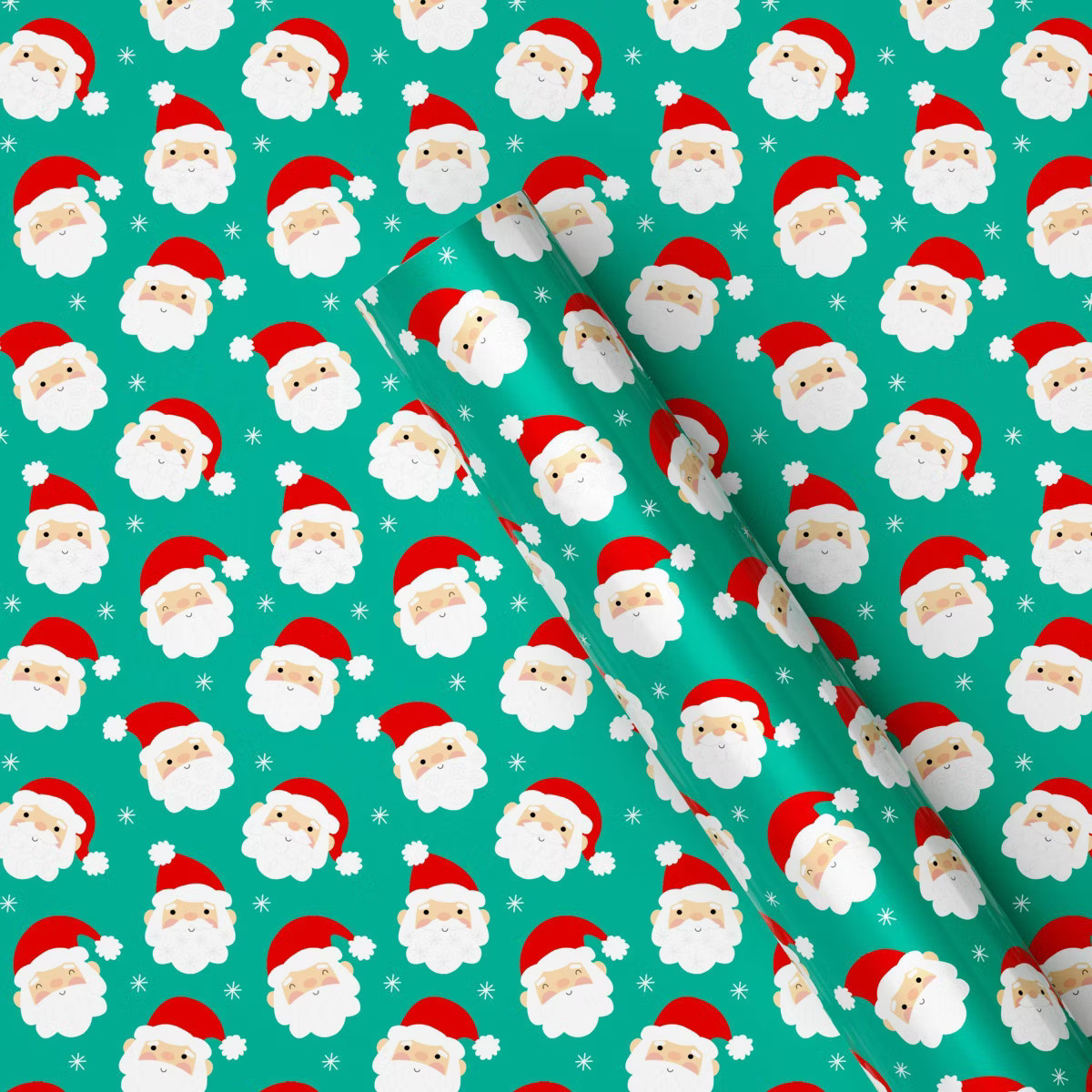 220 sq ft Santa Faces Christmas Gift Wrap Green - Wondershop™ | Target