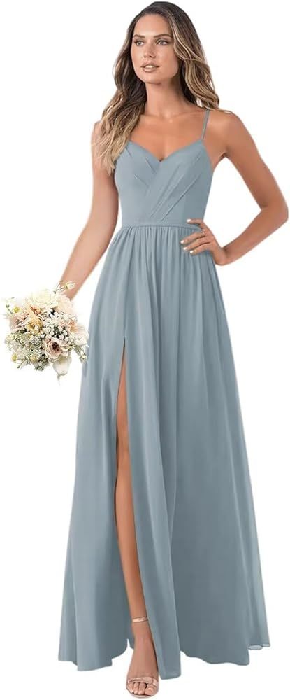Women's Spaghetti Straps Bridesmaid Dresses with Silt Long Formal Party Dress with Pockets 2024 | Amazon (US)