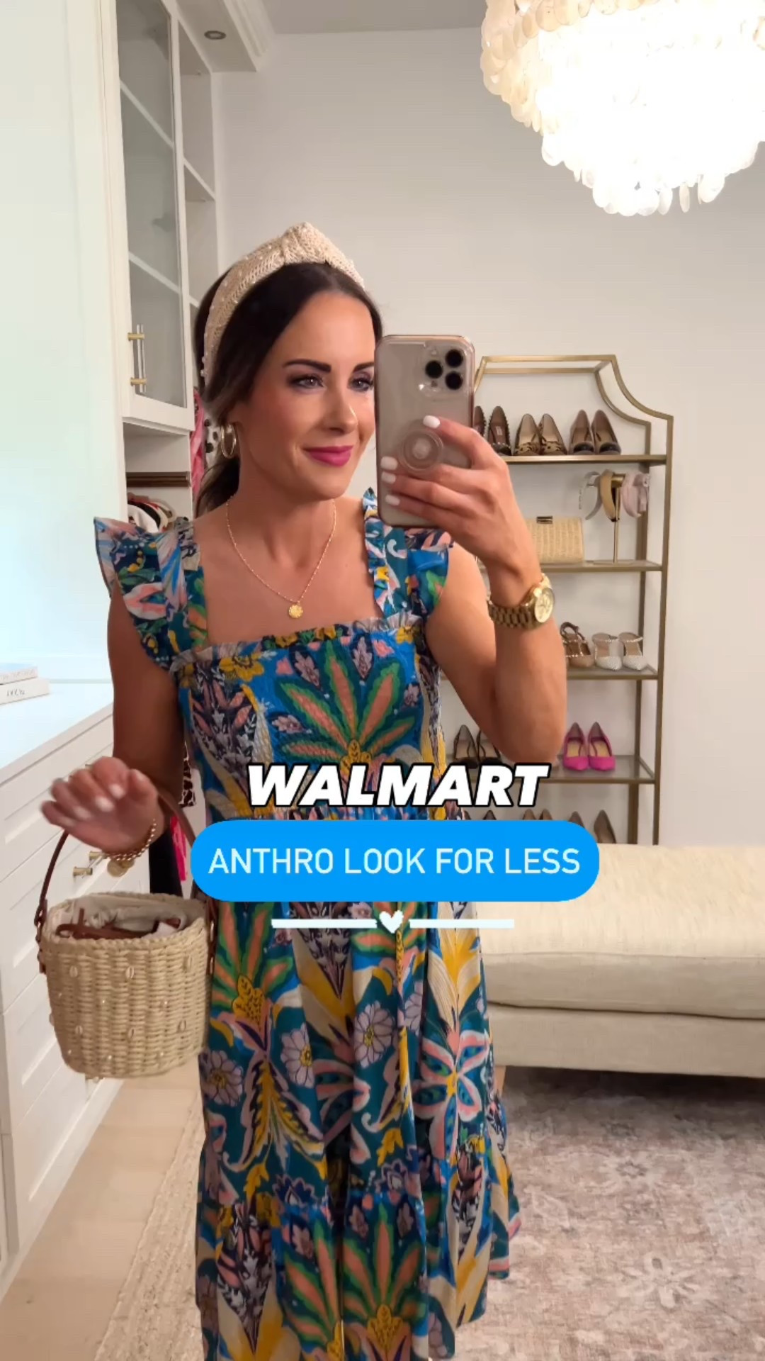 This new smocked dress is SO adorable and looks like Anthro but it’s from Walmart! Wearing size S. It comes in more prints too! The rest of our accessories and shoe shelf are linked too! ♥️ ~ L & W 

#LTKFindsUnder50