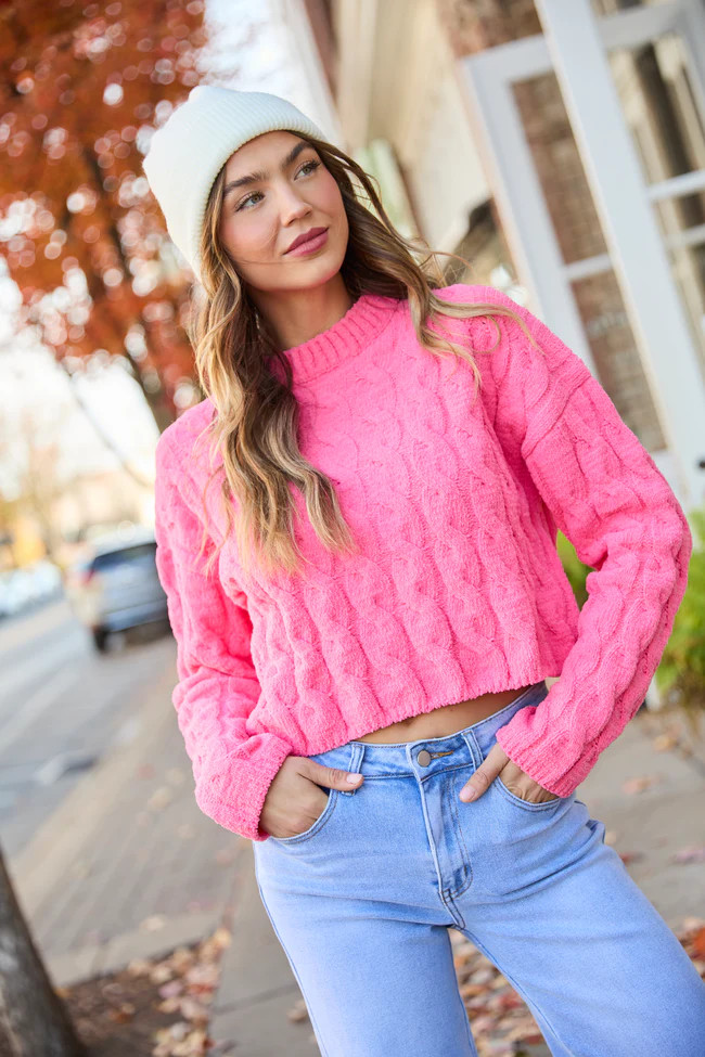 Bailey Coral Cable Cropped Sweater | Pink Lily