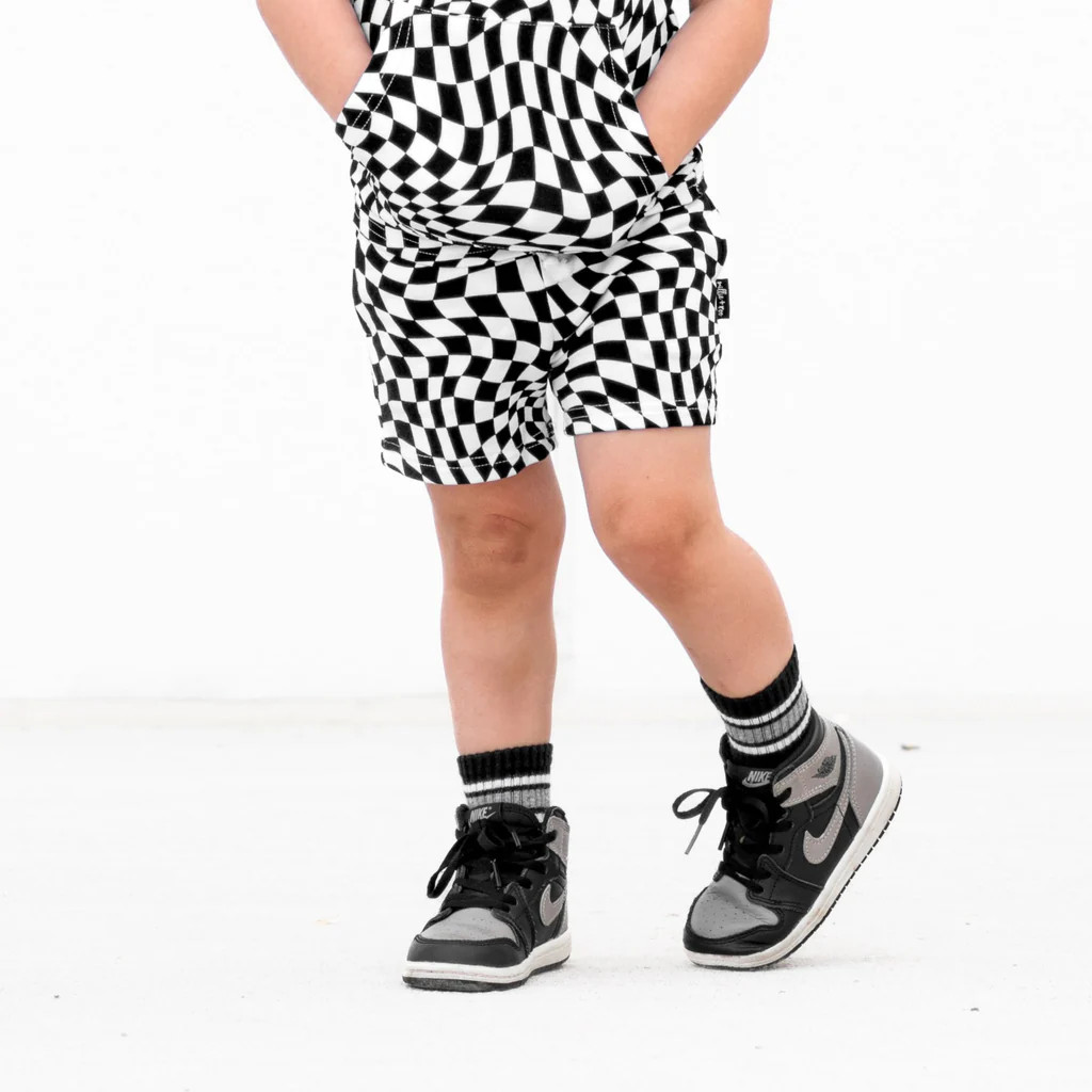 BAMBOO JOGGER SHORTS- Black Dizzy Check | millie + roo