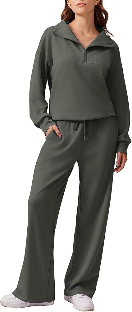 PINSPARK 2 Piece Sets for Women 2024 Fall Outfits Sweatsuit Oversized Sweatshirt Wide Leg Sweatpa... | Amazon (US)