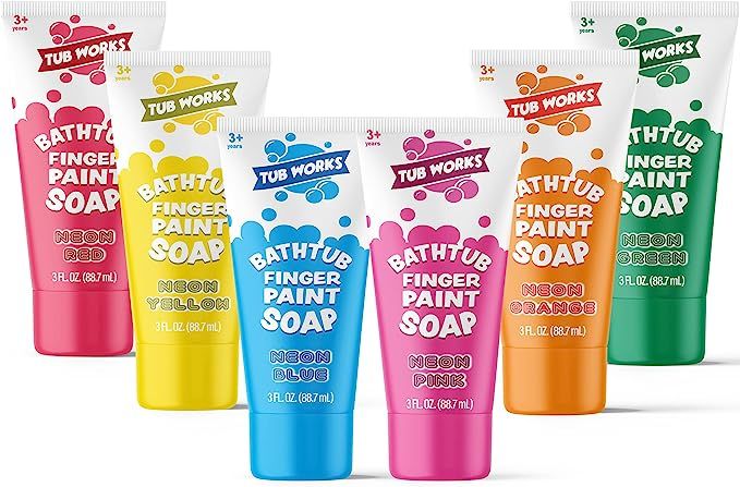 Tub Works Bathtub Finger Paint Soap, Neon 6 Pack | Non-Toxic | Washable Bathtub Paint for Finger ... | Amazon (US)