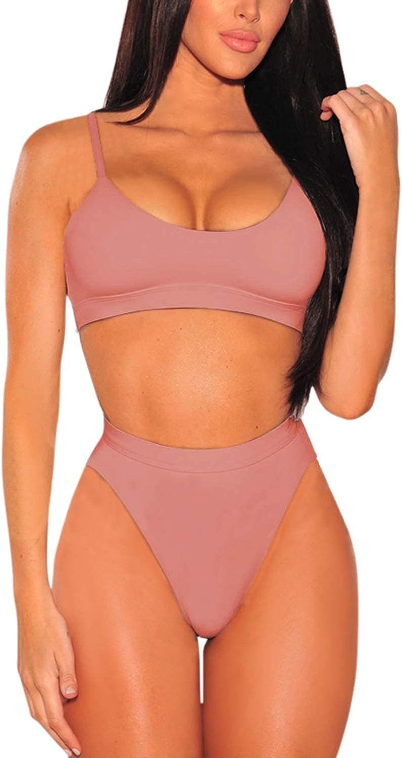 Pink Queen Women's Push Up Pad High Cut High Waisted Cheeky Two Piece Swimsuit | Amazon (US)