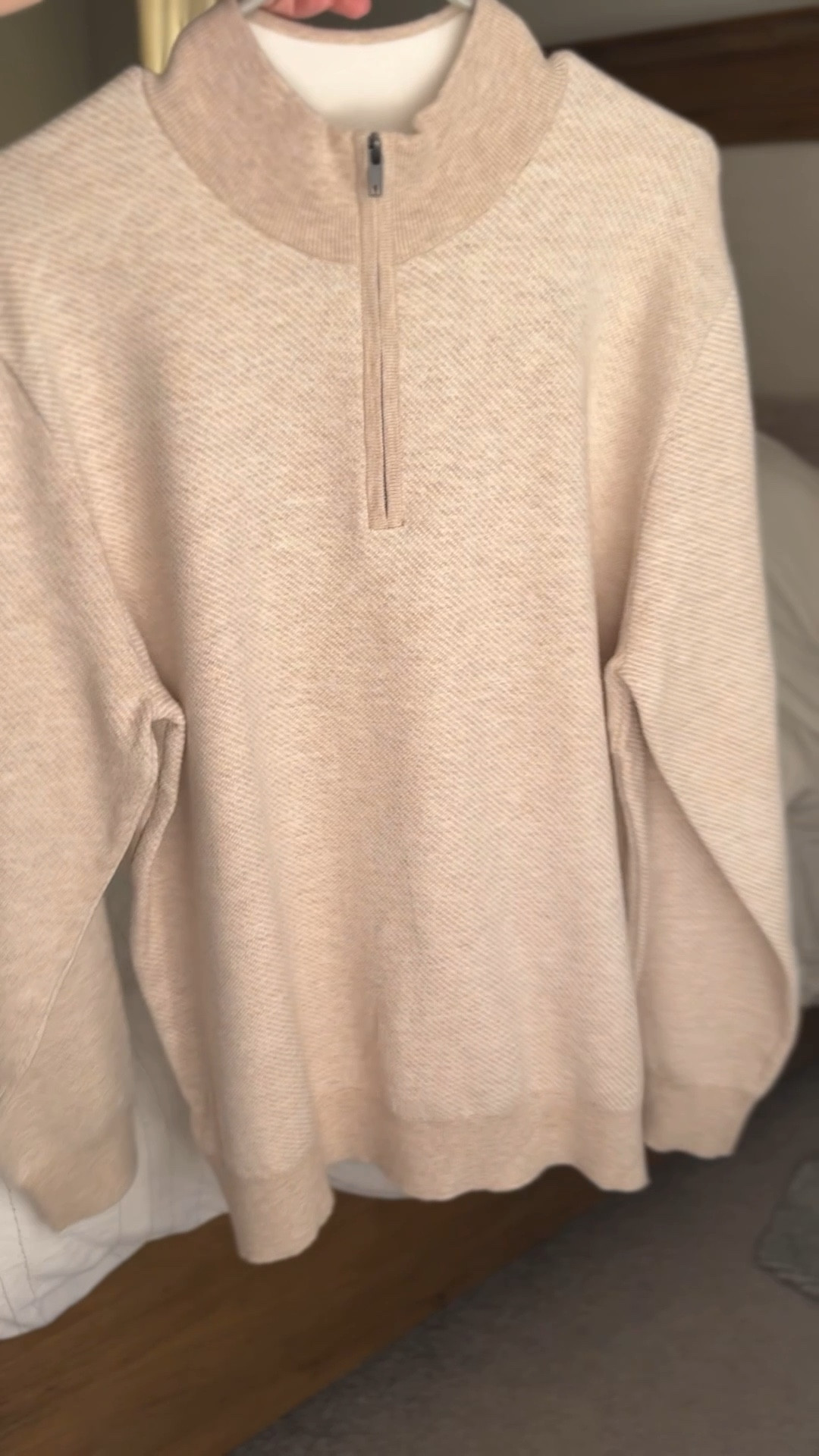 The perfect family photo men’s neutral colored sweater super soft warm, but not too heavy ! 