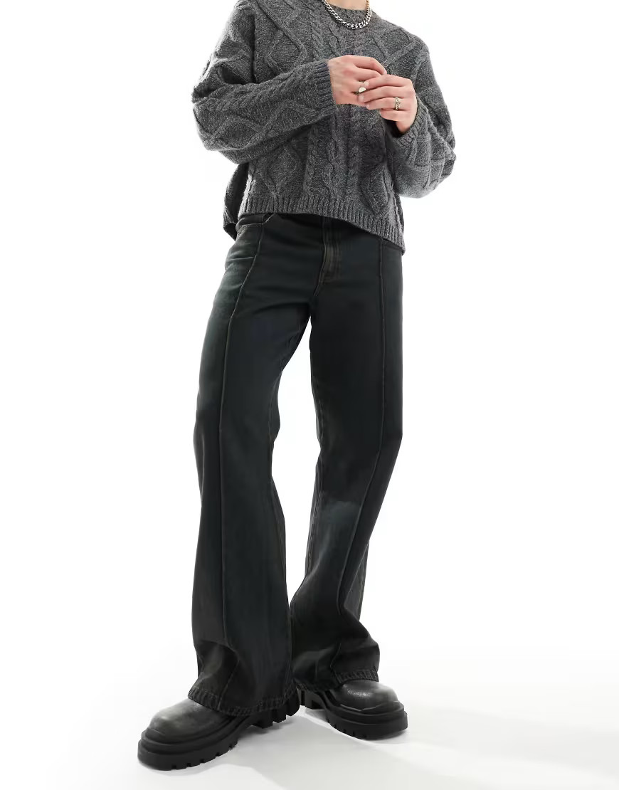 ASOS DESIGN wide flare jeans in tinted washed black | ASOS (Global)