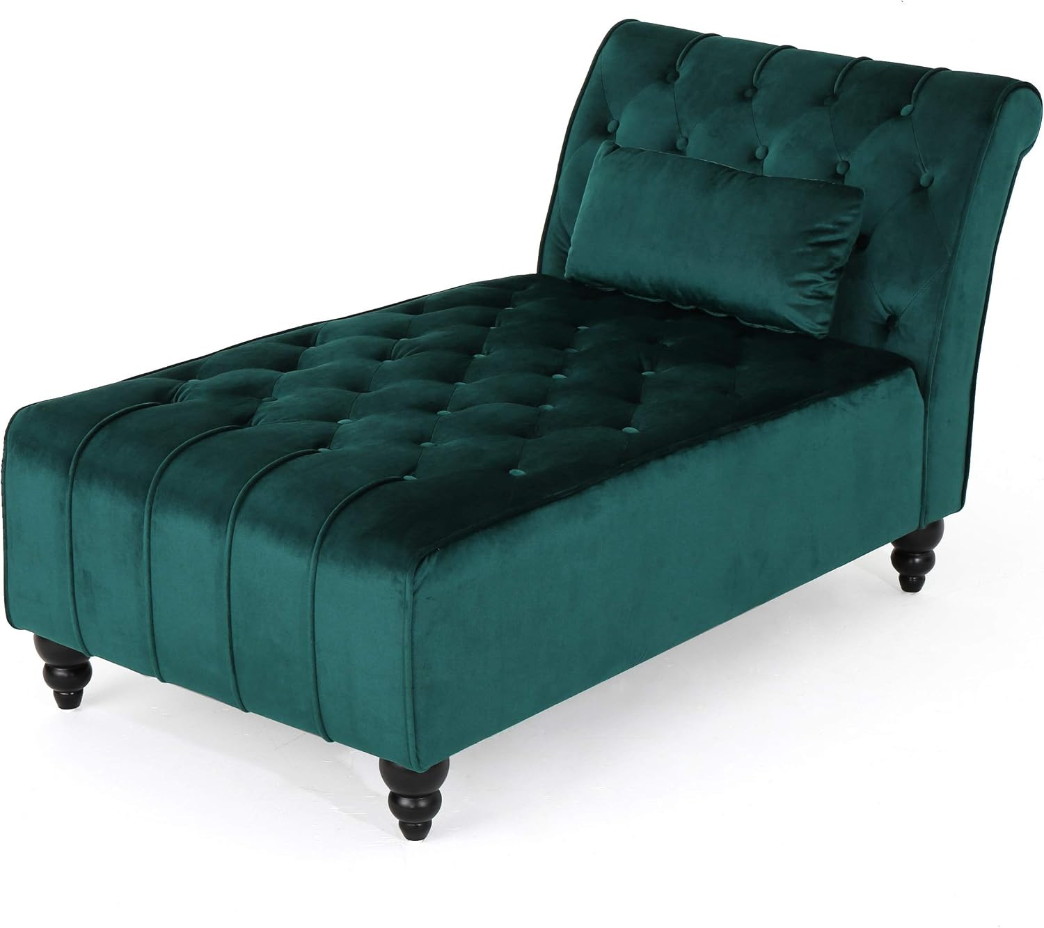 Christopher Knight Home Rafaela Modern Glam Tufted Velvet Chaise Lounge with Scrolled Backrest, Dark Teal and Dark Brown 54.5D x 28.5W x 30.25H in | Amazon (US)