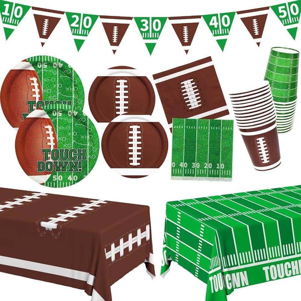 Football Party Supplies Kit Serve 24,Includes Dinner Plates, Dessert Plates, Napkins, Cups,Banner... | Amazon (US)