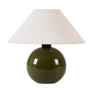 Fiona 10.83 in. LED Glossy Olive Green Ceramic Midcentury Round Globe Bedside Desk Lamp with Crea... | The Home Depot