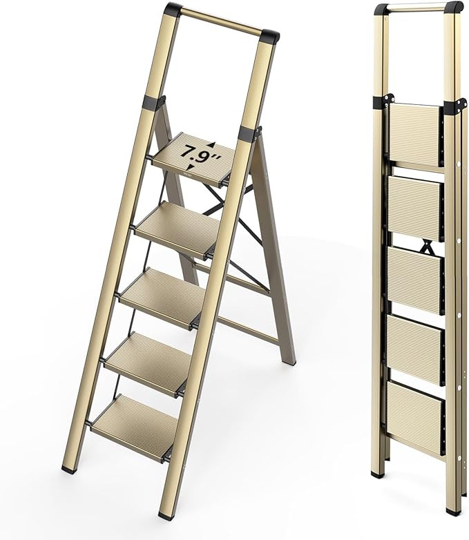 WOA WOA Ladder, Step Ladder 5 Step Folding with Wide Pedals, Tall Aluminum Ladder with Non-Slip F... | Amazon (US)