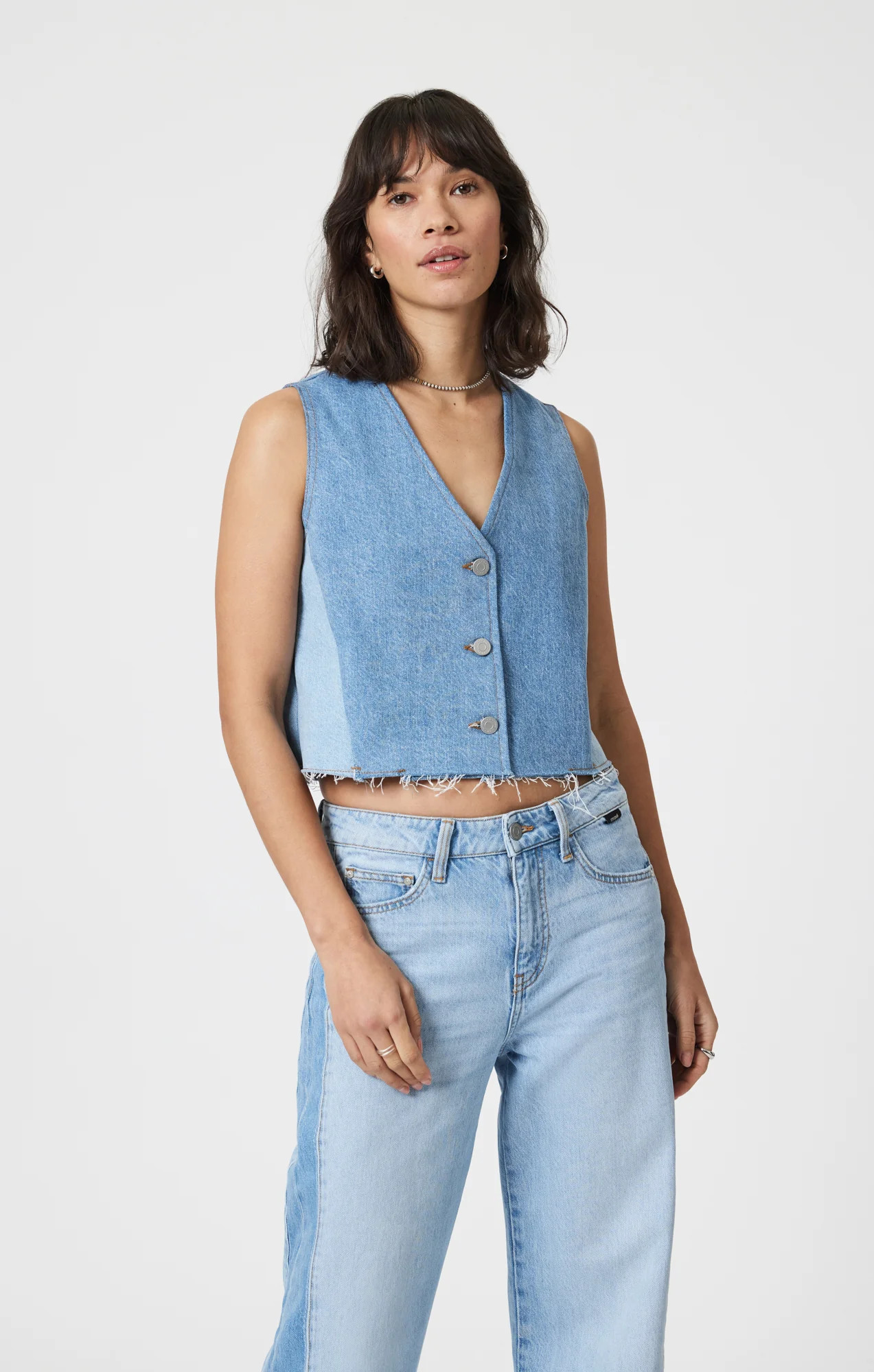 Mavi Women's Peony Denim Vest In Blocking Denim | Mavi CA