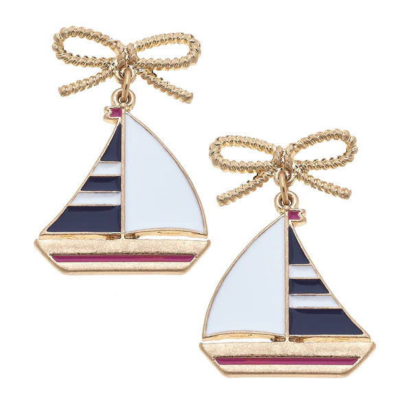 Crew Enamel Sailboat Earrings in Navy & White | CANVAS