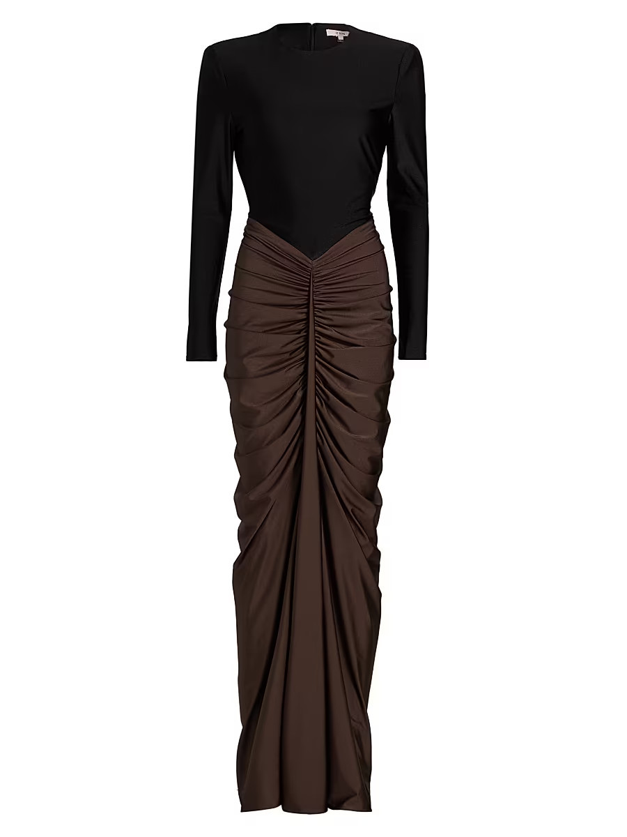 Women's Tate Ruched Colorblocked Gown - Black Chocolate - Size 4 | Saks Fifth Avenue