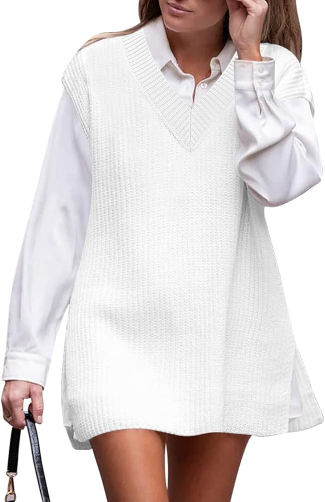 DEEP SELF V Neck Sweater Vest Oversized Sleeveless Sweater Pullover Fall Knitted Tops for Women | Amazon (US)