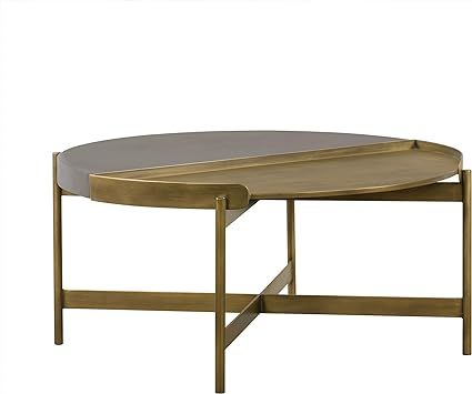 Armen Living Dua Coffee Table, 31.5" W, Medium Grey Concrete top/Antique Brass Metal | Amazon (US)