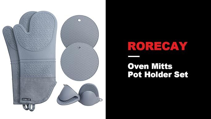 Amazon.com: Rorecay Extra Long Oven Mitts and Pot Holders Sets: Heat Resistant Silicone Oven Mitt... | Amazon (US)