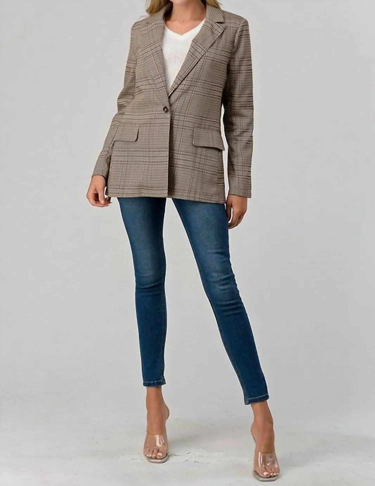 Classic Plaid Blazer In Multi Brown | Shop Simon