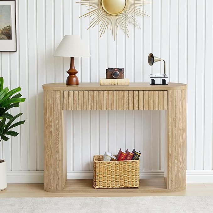 42.5” Console Table with 2 Drawers, Fluted Entryway Table with Rounded Corners, Rectangular Sof... | Amazon (US)